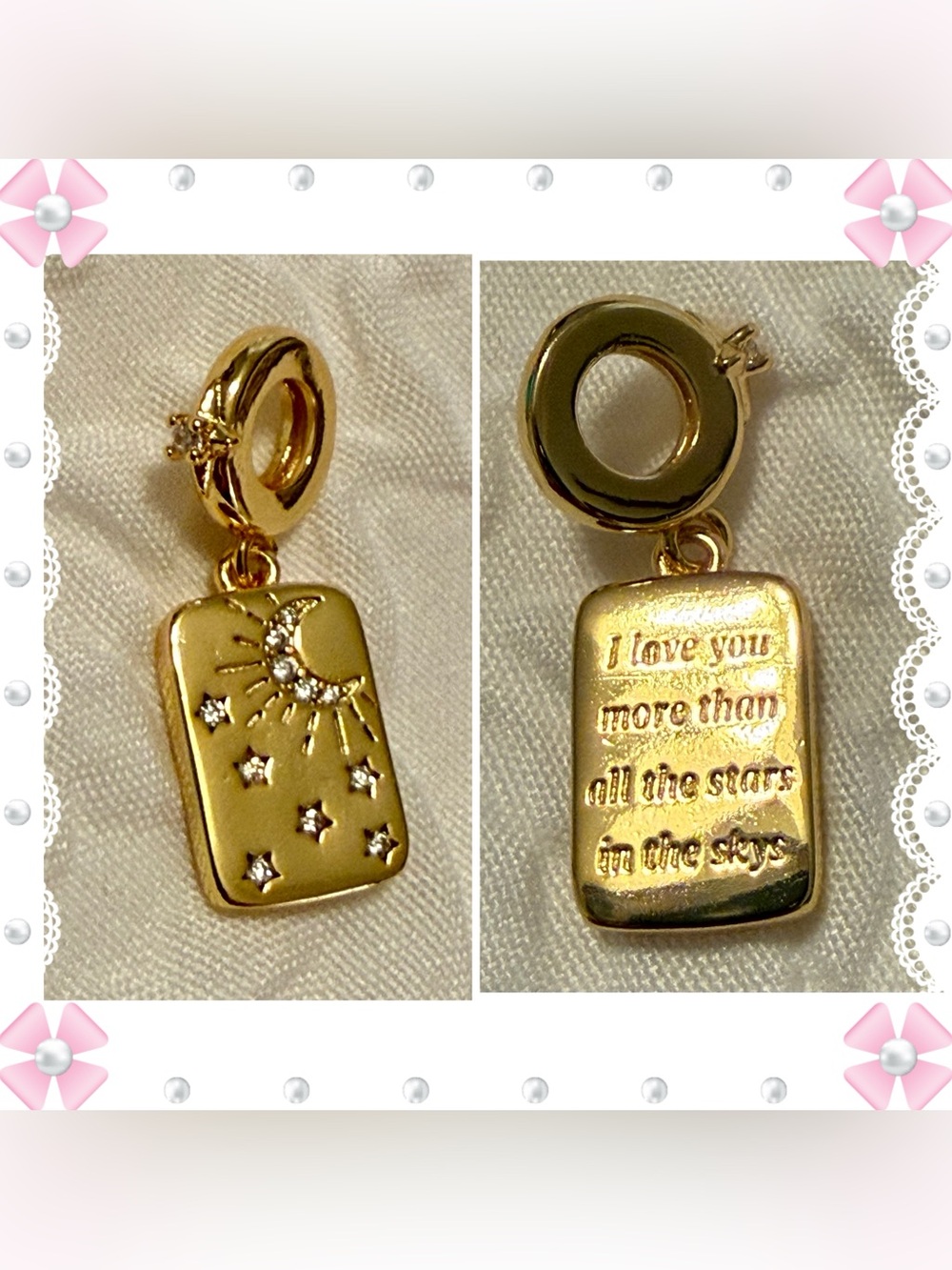 Charm / pendant - small moon & stars charm - gold tone metal. New!